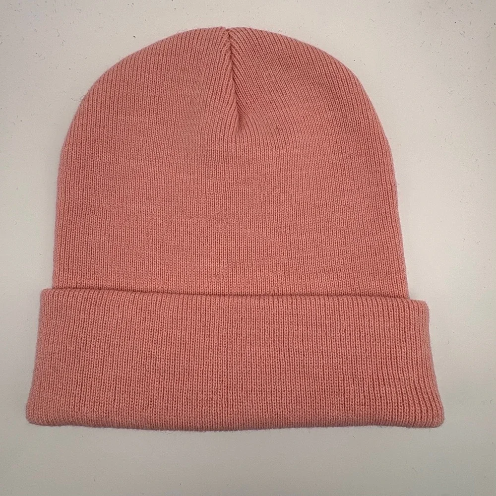 Womens Beanie Hat Coral Pink Cuffed Knit Winter‎ Warm Fashion